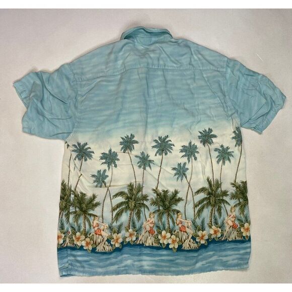 VINTAGE Pierre Cardin Hawaiian Shirt Men XL Palm Trees Sexy Pin Up Girl Print - Picture 4 of 6